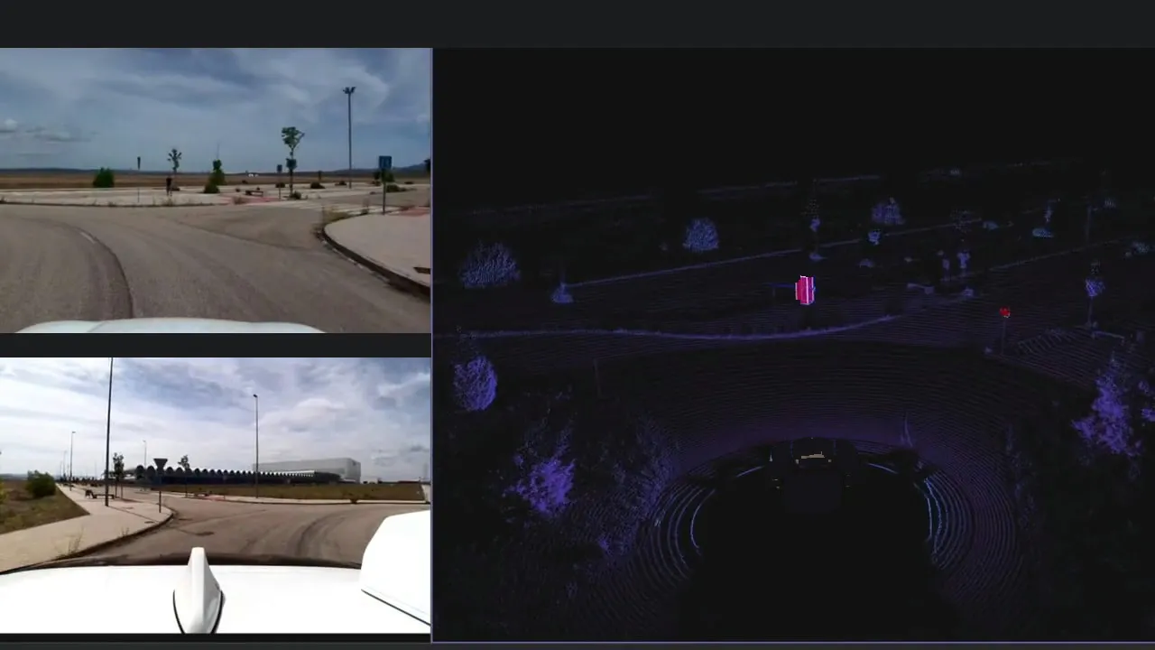 Prueba real: la imagen de la cámara y la nube del LiDAR marcan a la misma persona.